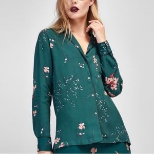 Massimo Dutti Emerald Green Floral Button Up Blouse Size 6